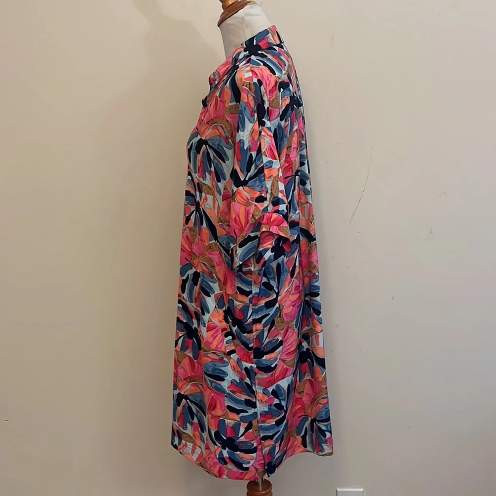 Devon Firework Foliage Polished Collar Neck Elbow Sleeve Dress Size Large